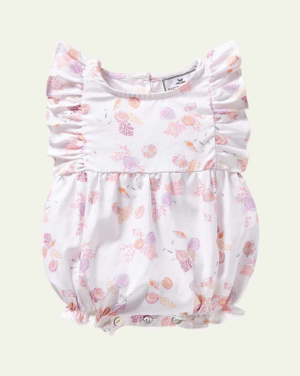 Girl's Seashell Splendor Ruffle Bubble Romper, Size Newborn-24